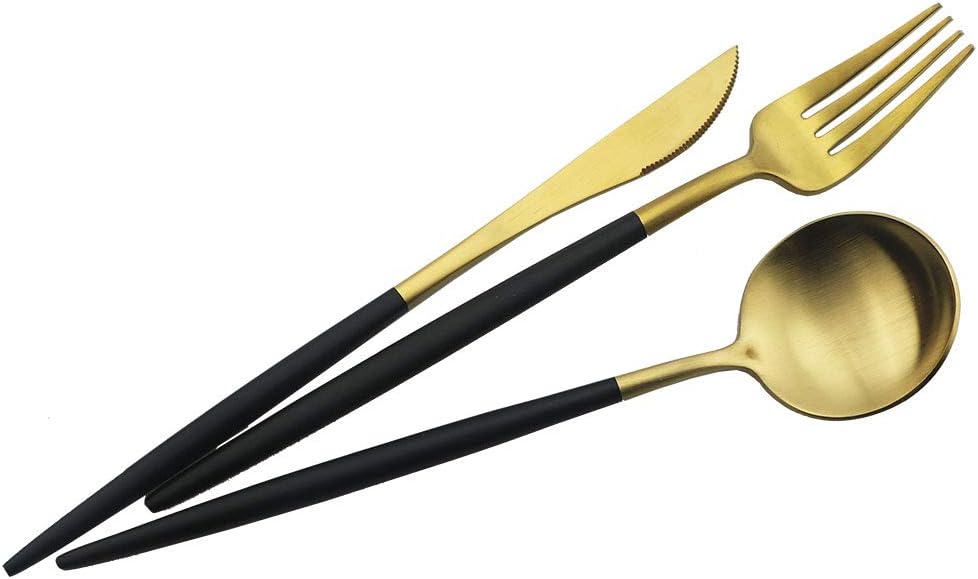 JASHII Luxury Black Gold Flatware, Silverware Sets, 20-piece Elegant Cute 18/10 Stainless Steel Silverware Set for Eating Home Kitchen Hotel Restaurant, Service Sets for 4 People, Dishwasher Safe