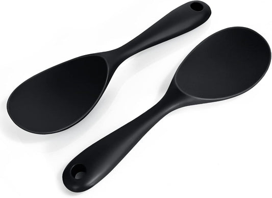 FireKylin 2 Pcs Silicone Rice Paddle,Non Stick Rice Spoon Scooper Spatula,Heat Resistant Rice Cooker Spoon(Black)