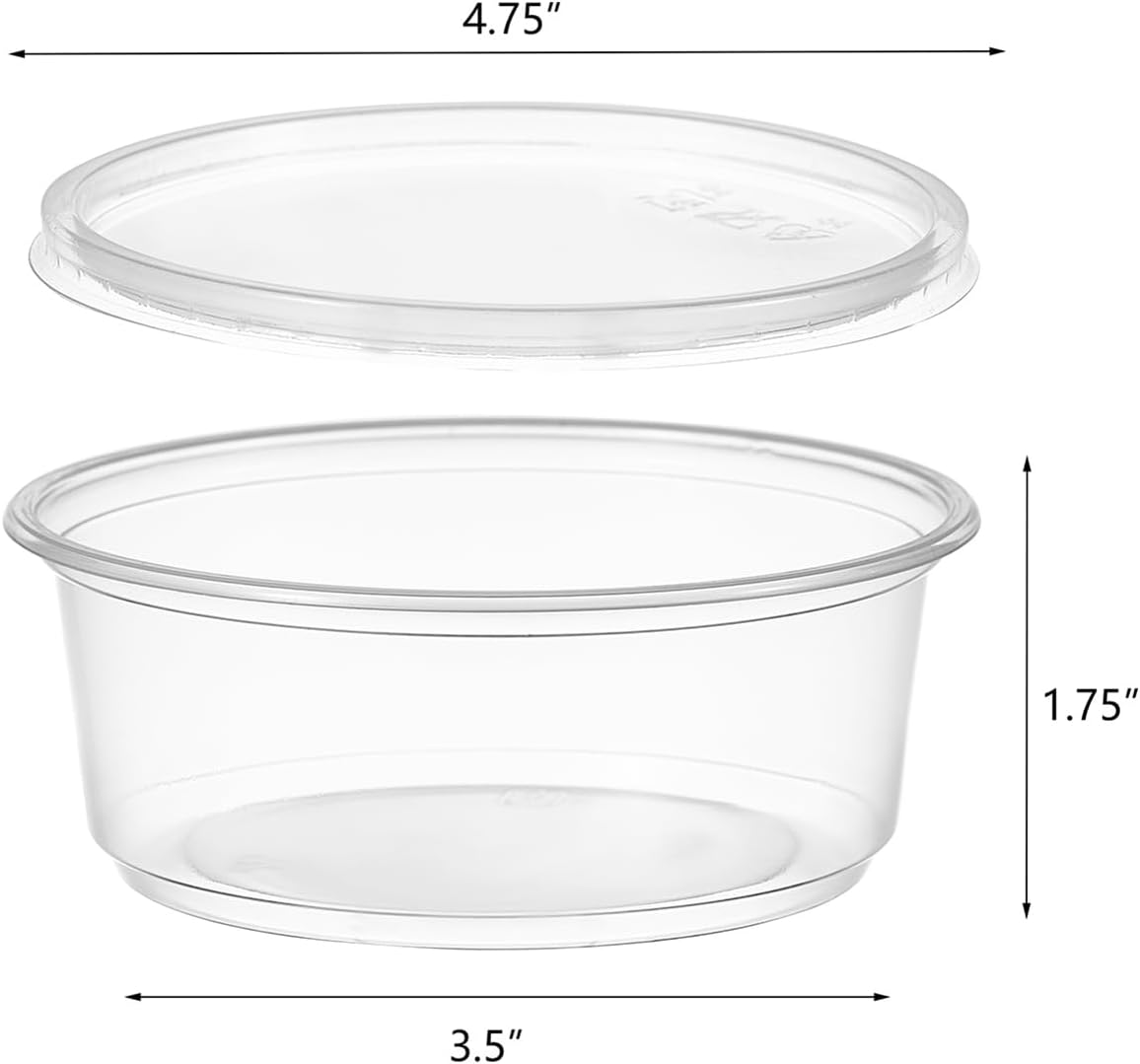 [150 Set - 8 oz. Plastic Deli Food Storage Containers With Lids Disposable Clear Small Togo Containers