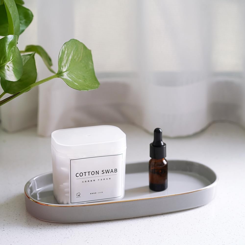 10x5 Bathroom Vanity Tray, Oval Ceramic Decorative Perfume Candle Tray for Bathroom/Kitchen Counter, Grey