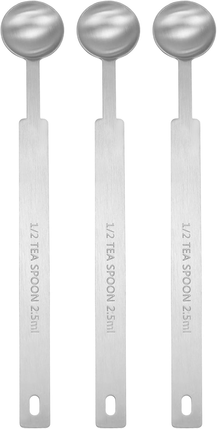 HARFINGTON 3pcs Single Measuring Spoon 1/2tsp (1/6tbsp, 2.5ml) Teaspoon/Tablespoon 430 Stainless Steel Single Tiny Square Bowl Measuring Spoon Long Handle Measure Scoop