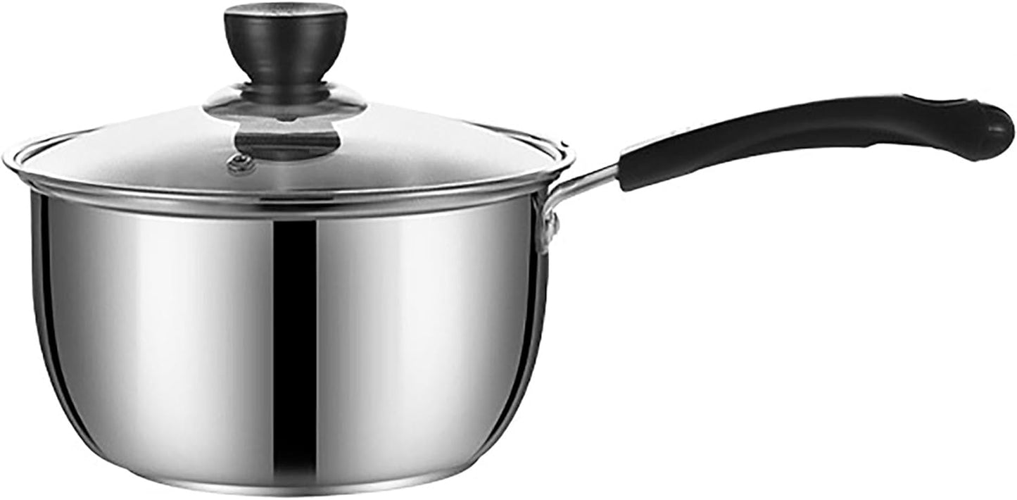 Stainless Steel Saucepan, 1.3 Quart Long Handle Milk Pot with Lid for Warming, Cooking and Boiling Milk, Spaghetti, Soup in Kitchen and Outdoor (18cm)