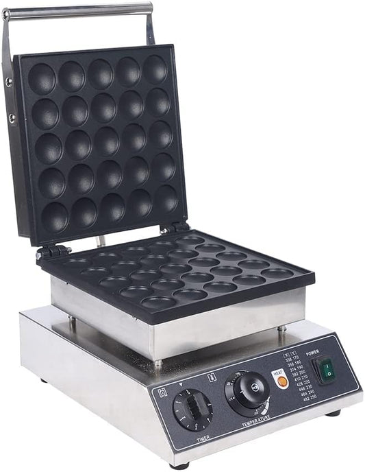 110V Mini Dutch Pancake Baker,Commercial Electric Nonstick Waffle Maker Machine,Non-stick Pancake Maker with Temperature Control (25pcs Sliver)