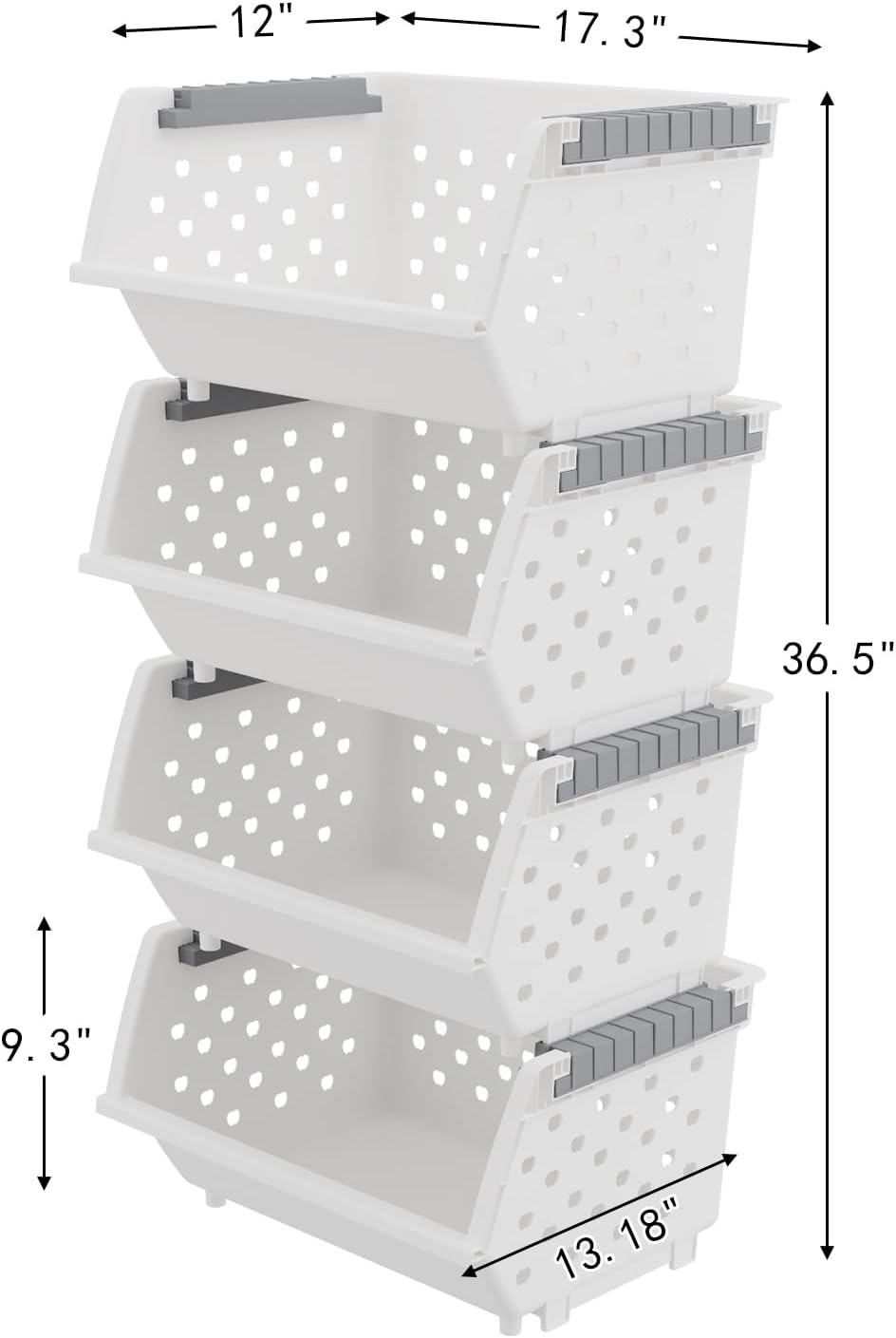 Xyskin Stackable Storage Bins, Large Open Front Storage Bins for Closet, Kitchen, Office, or Pantry Organization, Pack of 4