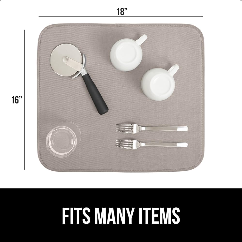 GORILLA GRIP Ultra Water Absorbent Microfiber Dish Drying Mat, Quick Dry Thick Mesh, Slip Resistant Pad for Sink Dishes or Under Rack, Kitchen Counter Accessories, 16x18, Machine Wash Mats, Almond