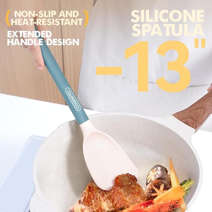 Silicone Small Spatula for Cooking Flexible Beveled Turner with Solid Inner Core and Heat Resistant Nylon Handle Ideal Spatula for Non-Stick Cookware