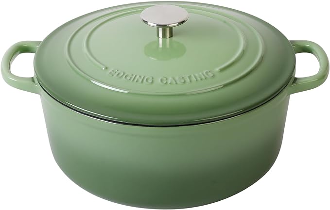 Enameled Dutch Ovens Cast Iron Dutch Oven Pot with Lid for Bread Baking, Cook, Dual Handle, 7 Quart, Pistachio Green