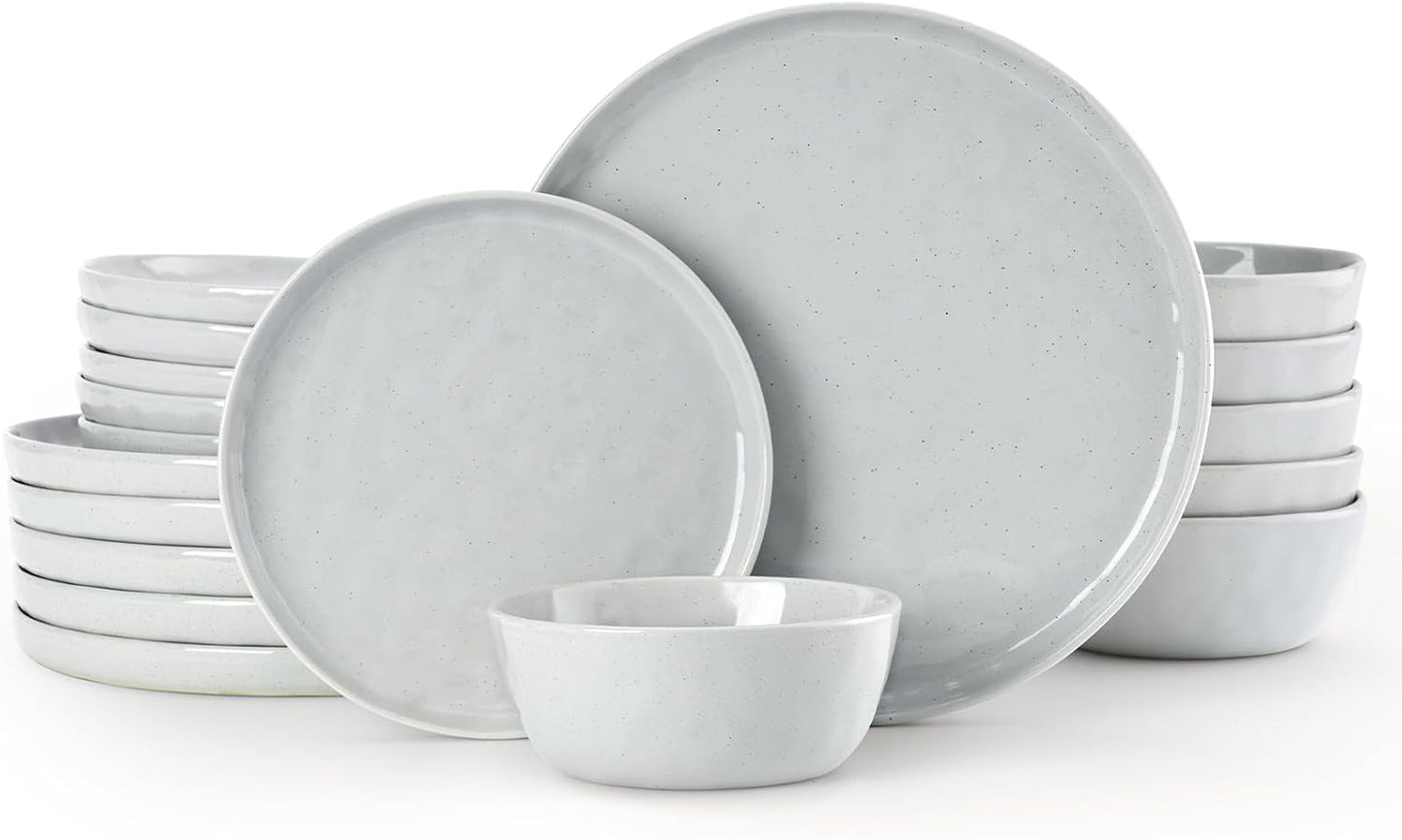 Famiware Mars Plates and Bowls Set, 18 Pieces Dinnerware Sets, Dishes Set for 6, Light Gray