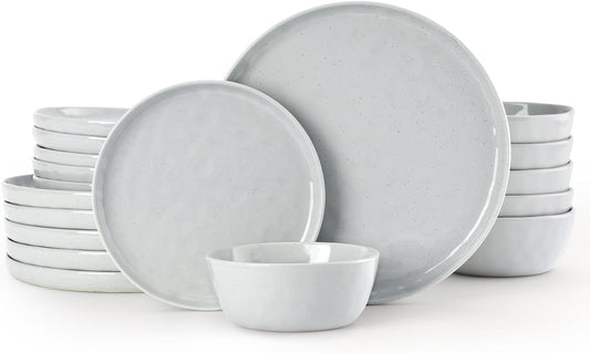 Famiware Mars Plates and Bowls Set, 18 Pieces Dinnerware Sets, Dishes Set for 6, Light Gray