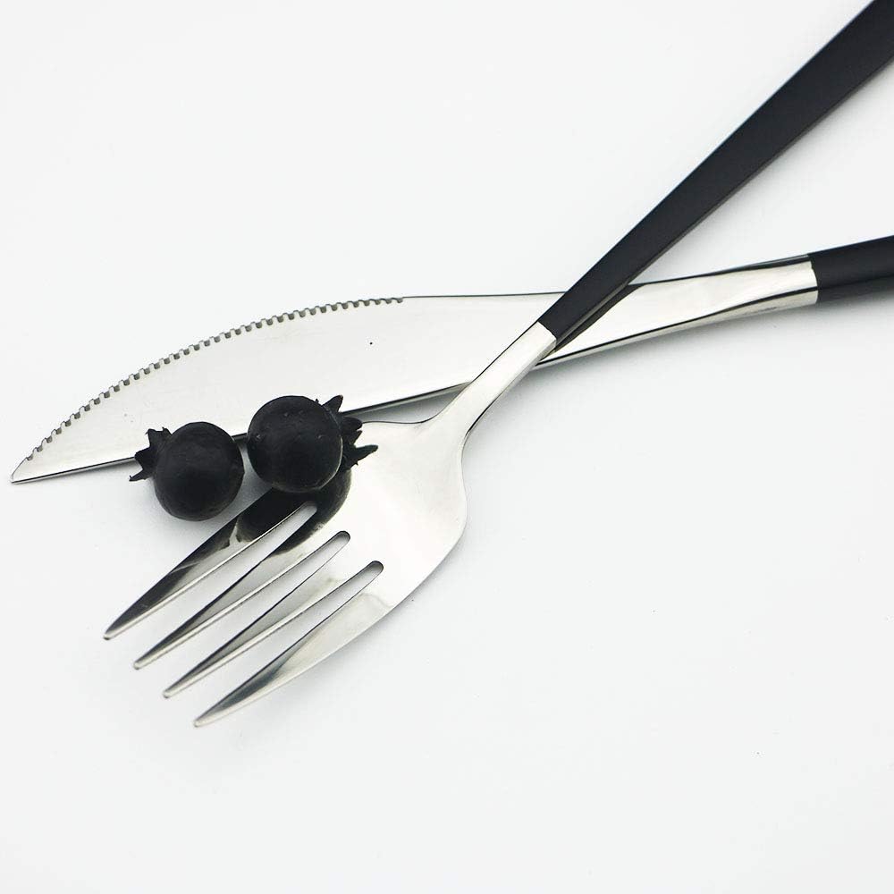 JASHII 20-Piece SUS304 Stainless Steel Flatware Set, Mirror Polished Black Silver Silverware Set Dinner Knife Fork Spoon Dessert Fork Salad Spoon Service for 4.(Black silver)