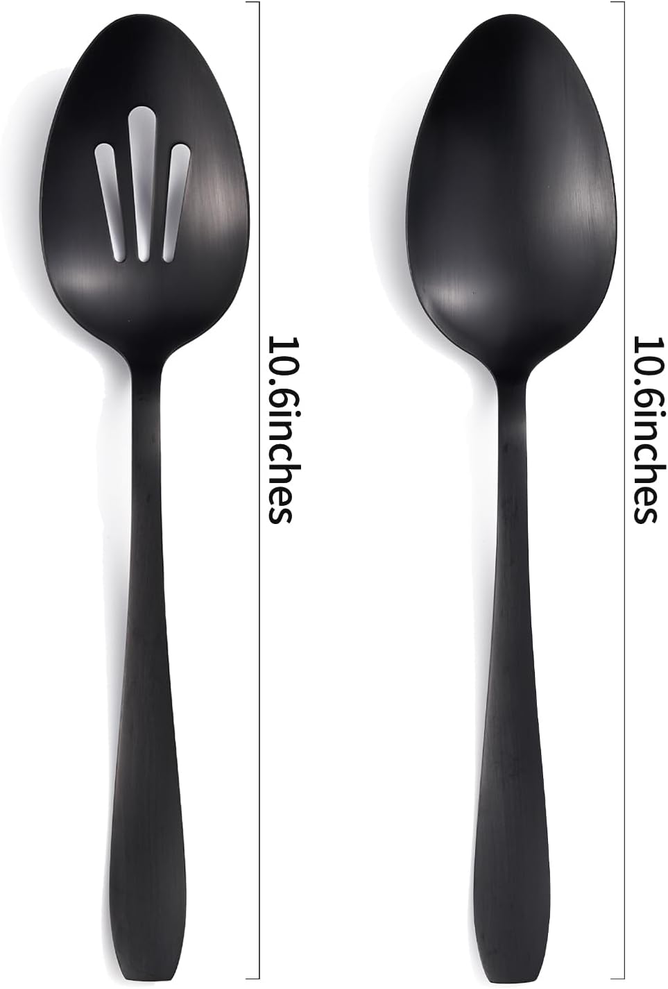 6 Pieces Large Serving Set - 3 Spoons & 3 Slotted Spoons - 10.6 Inch Matte Black Stainless Steel Utensils - Dishwasher Safe for Kitchen, Buffet, Party, Restaurant