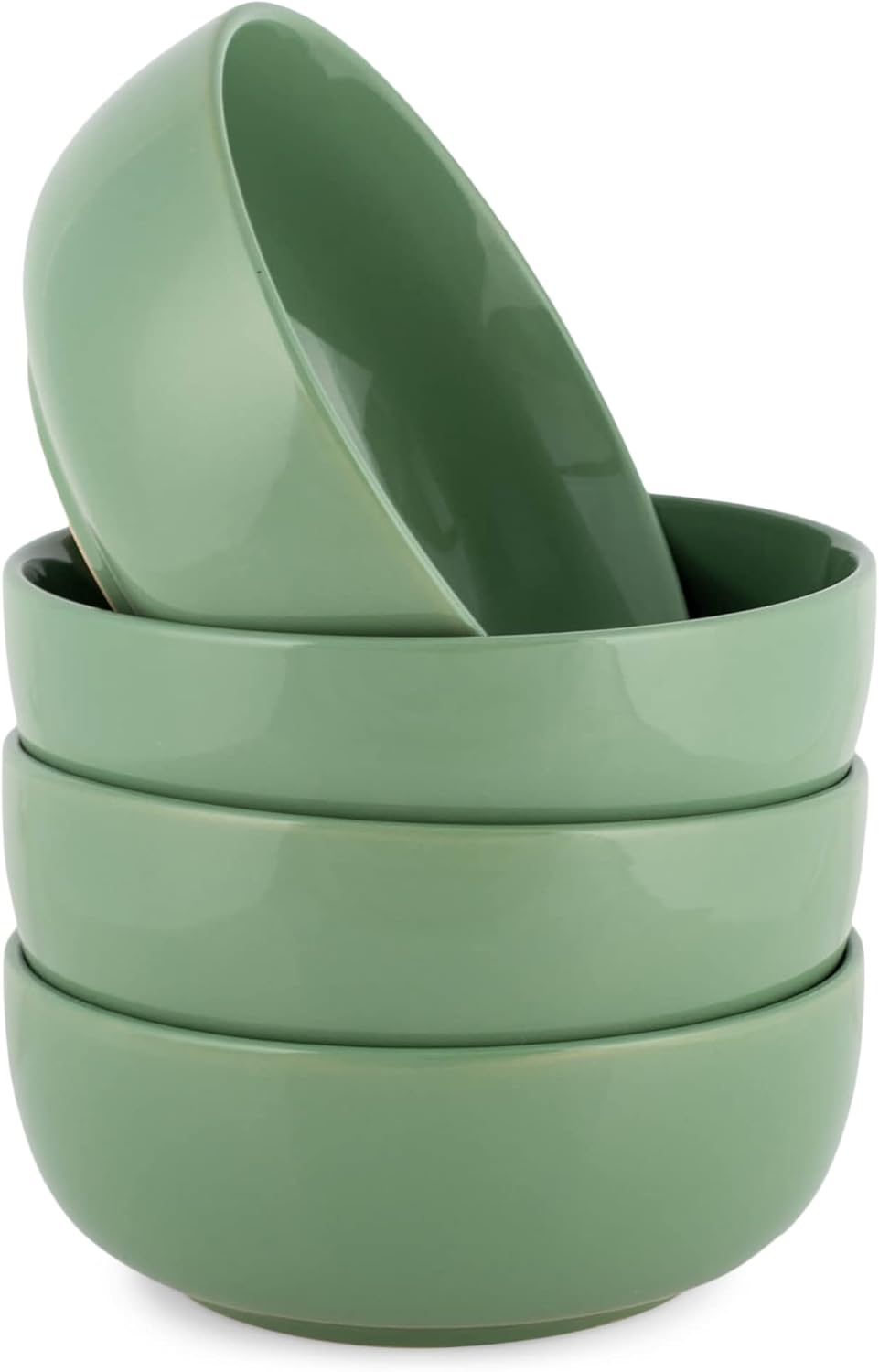 Elanze Designs Bistro Glossy Ceramic 7 inch Dinnerware Bowls Set of 4 - Perfect for Everyday uses from Pasta to Salad, Cereal to Ice cream, Ramen to Pho, Sage Green
