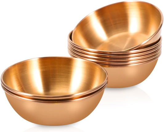 8 Pack 3.5inch Stainless Steel Sauce Dishes Mini Individual Saucers Bowl Round Seasoning Dishes Sushi Dipping Bowl Appetizer Plates, Champagne Gold