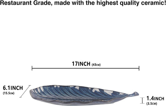 Ceramic Platter Olives Plate Set of 2, Large Serving Trays Salad, Appetizer, Cheese, charcuterie, Biscuits and snacks, Plate for Entertaining, Dishwasher Microwave Safe, Royal blue 17 Inch