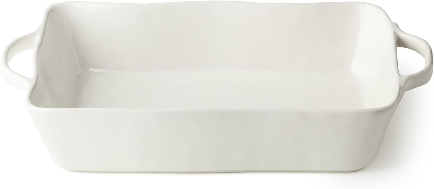 Linen Cream Stoneware Rectangular Baker 14"x8.75"x2.75" – Medium Neutral Glazed Bakeware for Casseroles, Bakes & Oven Meals – Modern Farmhouse Stoneware Cookware, Oven-to-Table Style