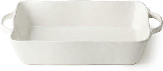 Linen Cream Stoneware Rectangular Baker 14"x8.75"x2.75" – Medium Neutral Glazed Bakeware for Casseroles, Bakes & Oven Meals – Modern Farmhouse Stoneware Cookware, Oven-to-Table Style