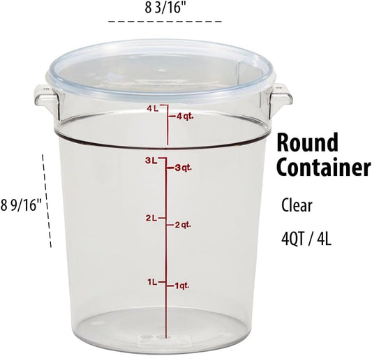 Cambro Food Storage Container with Lid (2 Pack) - Round Series - 4 QT (Quart) - Commercial Grade for Food Prep (Clear)
