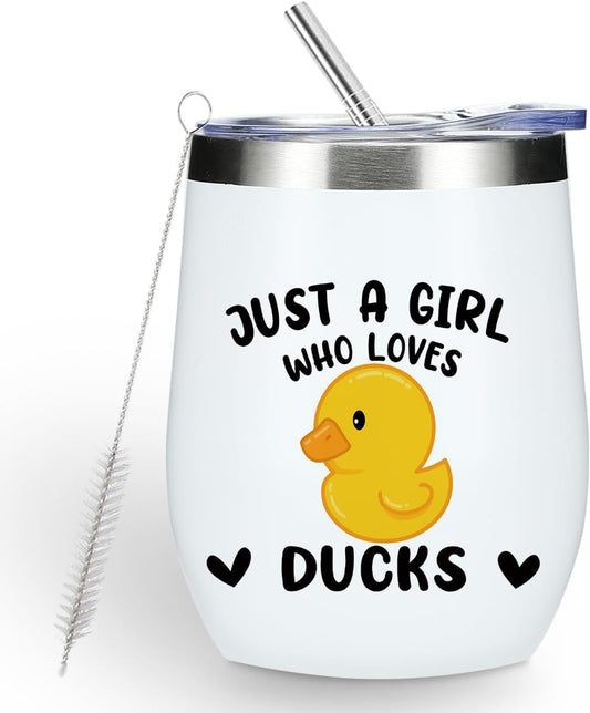 Cute Ducks 12 oz Tumbler, Wine Tumbler Insulated Wine Glass with Lid, Duck Gifts for Women Girls Duck Decor Stuff Merch for Teens Best Friend Daughter Sister Animal Lovers Sister Christmas Birthday