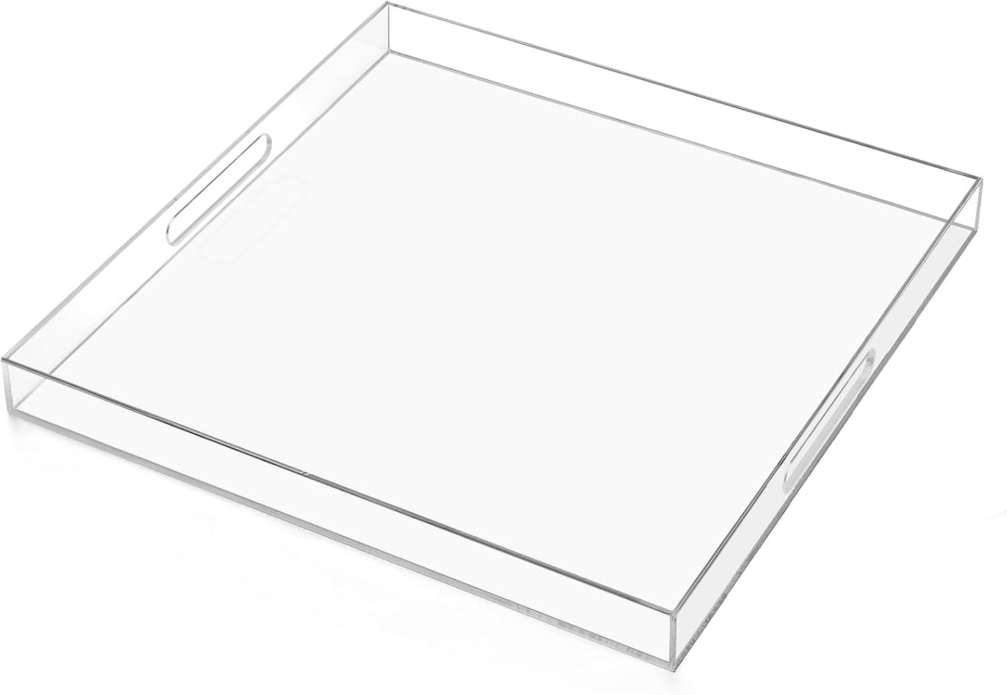 16×16 inches Oversized Clear Acrylic Ottoman Tray Extra Large Decorative Tray Spill-Proof Serving Trays with Handles King-Size Safe Edge Organizer for Coffee Table Countertop Breakfast