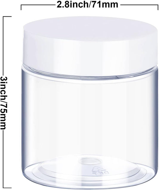 6 Pack 8 oz Plastic Pot Jars Round Clear Leak Proof Plastic Cosmetic Container Jars with White Lids for Travel Storage Make Up, Eye Shadow, Nails, Powder, Paint, Jewelry(8 oz)