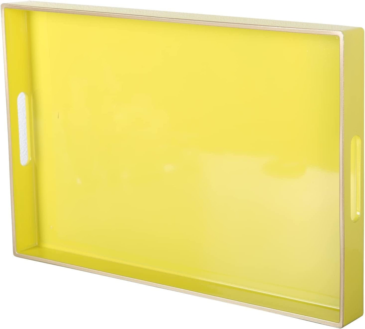 Zosenley Decorative Tray, Rectangular Plastic Tray with Handles, Modern Vanity Tray and Serving Tray for Bathroom, Kitchen, Ottoman and Coffee Table, 15.6" x 10.2" (Yellow)