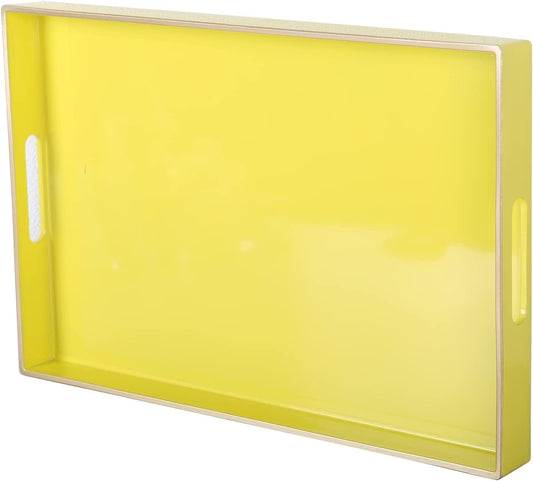 Zosenley Decorative Tray, Rectangular Plastic Tray with Handles, Modern Vanity Tray and Serving Tray for Bathroom, Kitchen, Ottoman and Coffee Table, 15.6" x 10.2" (Yellow)