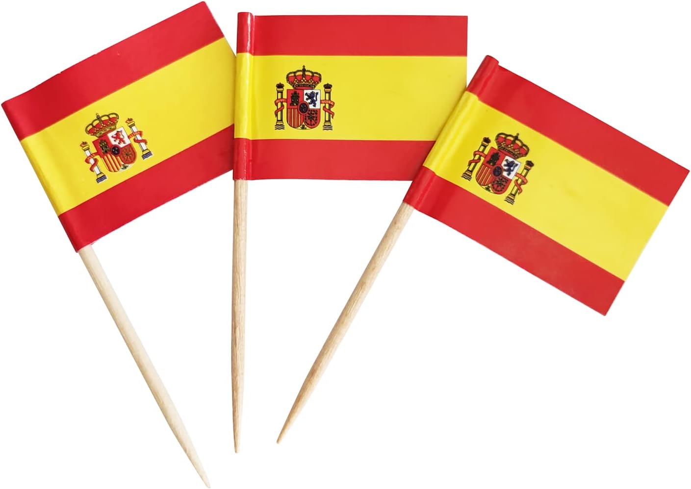100 Pack Spain Flag Spanish Toothpick Flags, Cocktail Picks Mini Stick Cupcake Toppers Country Picks Party Decoration Celebration Cocktail Food Bar Cake Flags (Spain)