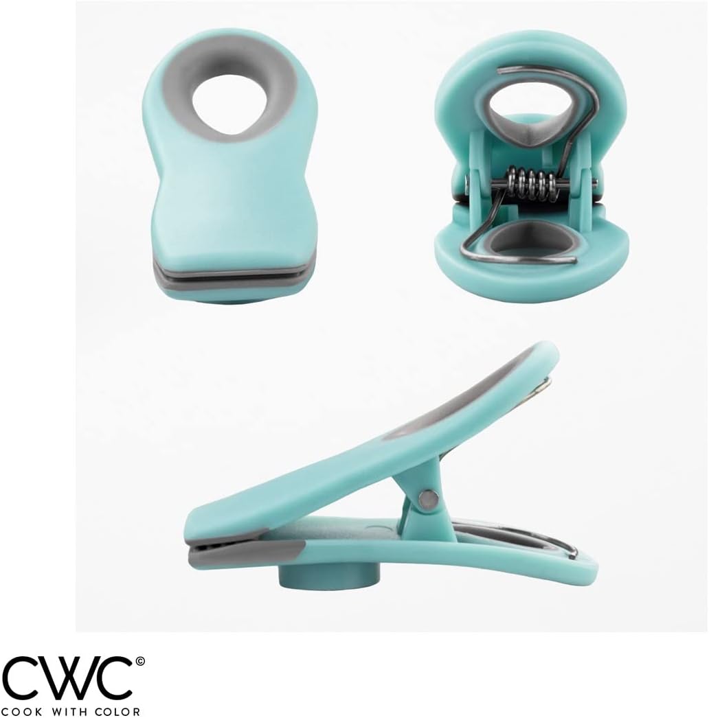 COOK WITH COLOR Bag Clips with Magnet- Food, Chip and Bag Clips for Food Storage with Airtight Seal Grip for Bread Bags, Snack Bags and Food Bags (Teal, Pack of 10)