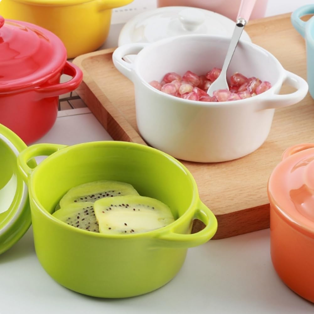 7 OZ Mini Ceramic Candy Bowl Small Candy Dish with Lid Cute Ceramic Bowl for Baking,Dessert,Snack,Fruit,Yogurt,Ice Cream,Cereal,Dipping,Side Dishes,Microwave Freezer Safe(green)