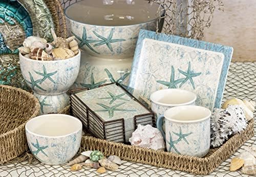 Boston International Ceramic Bowl and Stainless Steel Spreader, 4.75 x 2.75-Inches, Laguna Shells