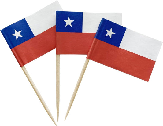 100 Pack Chile Chilean Toothpick Flags Chinese Small Toothpick Mini Stick Flags Cocktail Picks Mini Stick Cupcake Toppers