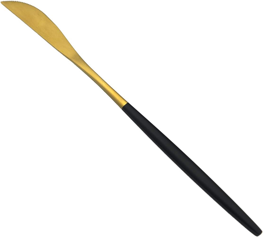 40-Pieces Silverware Set, Flatware Sets Satin Finish, 304 Stainless Steel Utensils Dishwasher Safe Service for 8, Include Dinner Knife/Fork/Spoon Dinnerware Sets (Matte Black Gold)