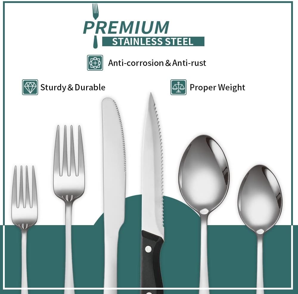 Modern Flatware Silverware Set for 4 Stainless Steel Cutlery 24 Pieces include Forks Spoons Knives Mirror Polished Dishwasher Safe Home and Restaurant Utensils
