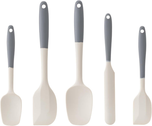 Silicone Spatula Set, 5 Piece Food Grade Rubber Spatulas for Baking, Cooking, and Mixing High Heat Resistant Non Stick Dishwasher Safe BPA-Free (Gray+White)