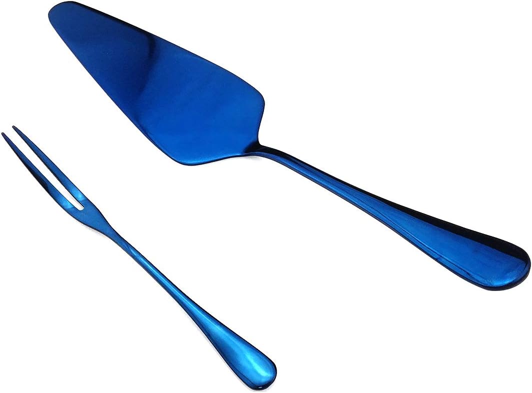 Gugrida 19 Pcs Mirror Polished Reusable Utensils Vitalt Eco-Friendly Stainless Steel Blue Flatware Dinnerware Set, Shiny Cutlery Knife Fork Spoon Fruit Fork Set & 1x Cake shovel, Service for 3