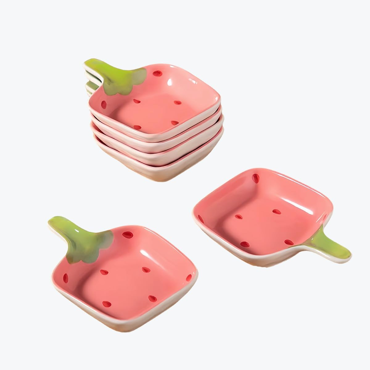 6 Pcs Ceramic Soy Sauce Dishes, Pink Small Dip Bowls Set with handle, Mini Multipurpose Porcelain Side Dish Bowl for Ketchup, Soy, BBQ, Sushi, Party, Condiments Serving Bowl Set