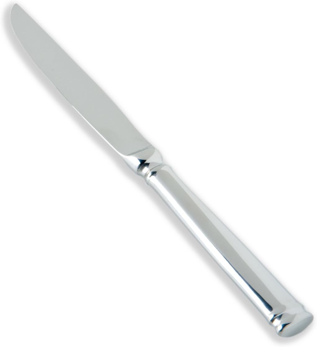 Fortessa Bistro 18/10 Stainless Steel Flatware Solid Handle Steak Knife, Set of 12, Silver