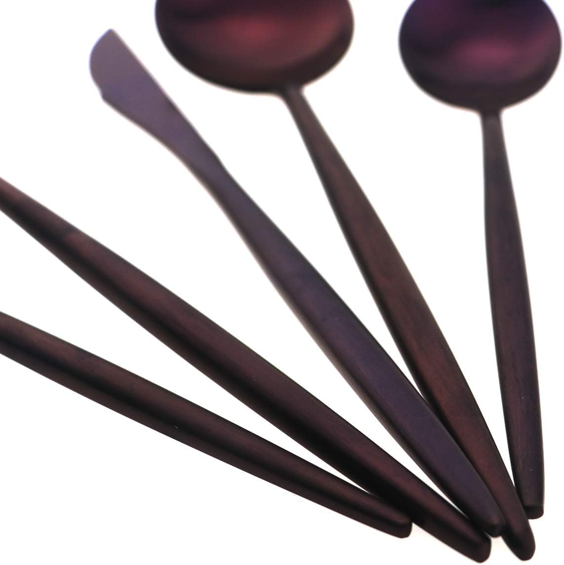 Gugrida Luxury Silverware Royal Cutlery Set - 24 Piece Flatware Set - Service For 4 18/10 Stainless Steel - Matte Purple Finish w/Drinking Straw