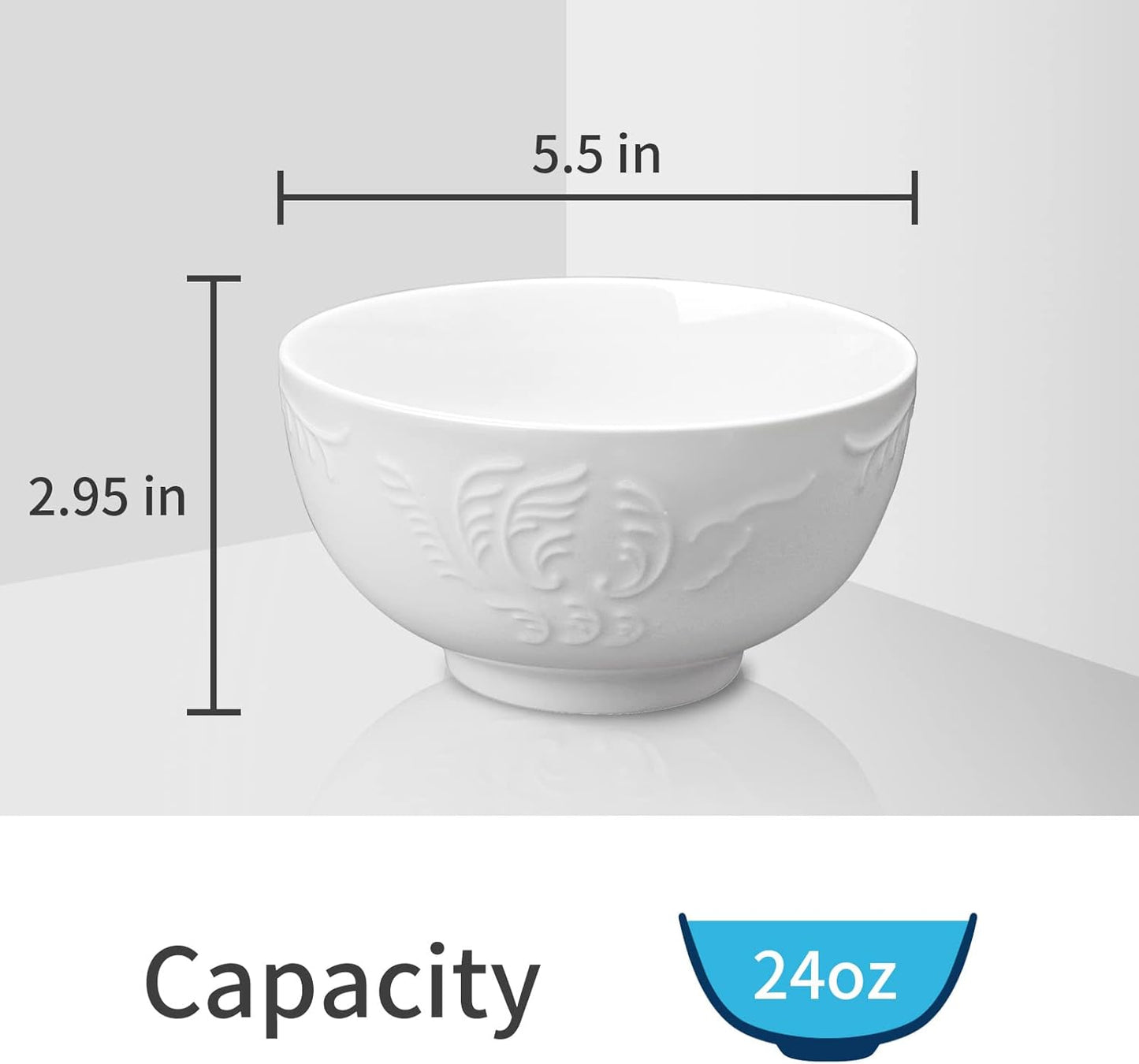 amhomel 6-Pack 24 Ounce Cereal Bowls with Embossed Texture, Porcelain Deep Ceramic Bowls, Dishwasher & Microwave Safe