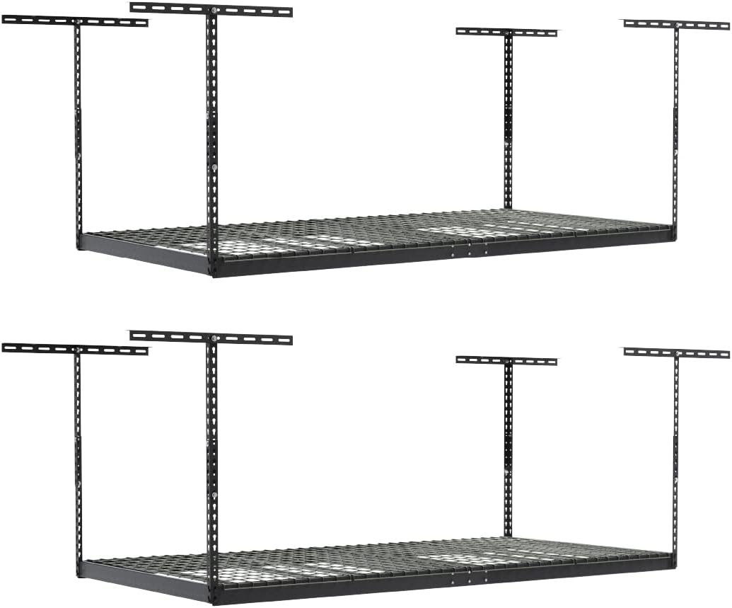 2-Pack 4 x 8 MonsterRax Overhead Garage Storage Rack, Ceiling Racks for Garage, Organization Shelving, Adjustable Hanging Shelf, Grey, 12"-21" Height Adjustment