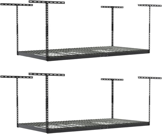 2-Pack 4 x 8 MonsterRax Overhead Garage Storage Rack, Ceiling Racks for Garage, Organization Shelving, Adjustable Hanging Shelf, Grey, 12"-21" Height Adjustment