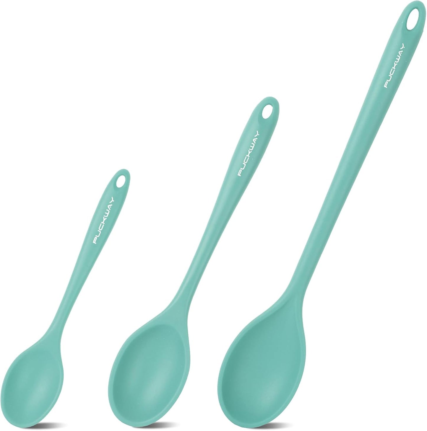 3 Pcs Silicone Spoons Set of 7.9 10.6 14.2 inch for Cooking, Heat Resistant Kitchen Spoons for Mixing, Stirring, and Serving, Small to Large Non Stick (Green)