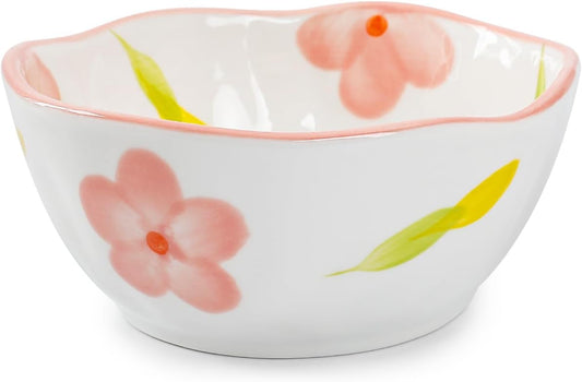 Koythin Ceramic Cereal Bowl, Cute Flowers Pattern Kitchen Bowls for Cereal, Salad, Pasta, Soup, Dessert, Serving, Home Decor, Microwave and Dishwasher Safe (Pink Large Petals)
