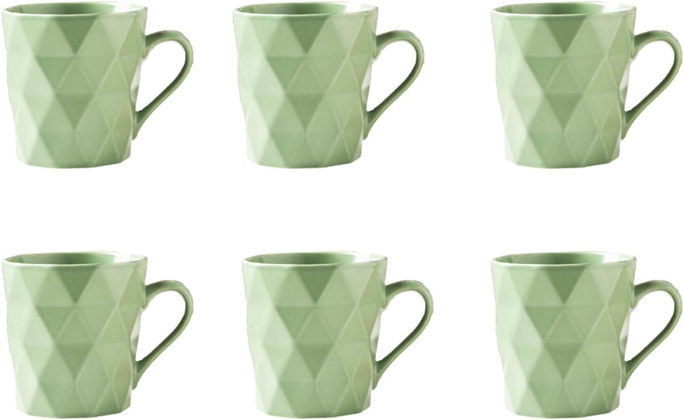 11 Ounce Porcelain Mugs, Set of 6, Tea and Cocoa Mug Set, Matcha Green, Matte