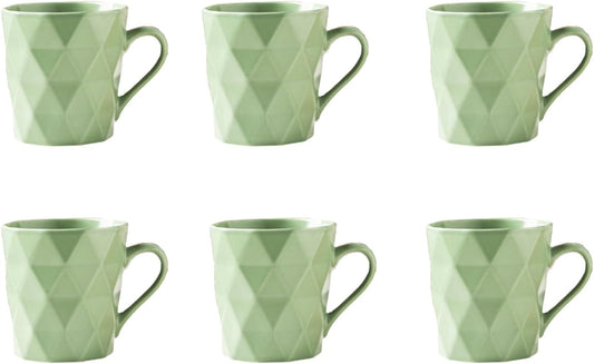 11 Ounce Porcelain Mugs, Set of 6, Tea and Cocoa Mug Set, Matcha Green, Matte