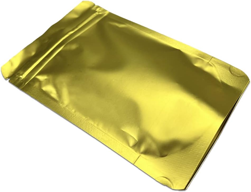 PABCK 50 Pieces 5.5x7.87 inch(Inside Size 4.7x5.1 inch) Stand-Up Resealable Heat Seal Bags 3.55mil Thick Frosted Gold Foil Sealed Bags for Zip Packaging Lock Food Storage Pouch