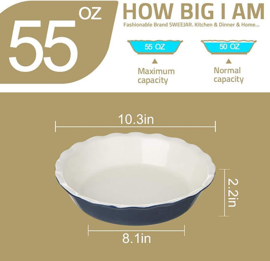 Sweejar Ceramic Pie Pan for Baking, 10 Inches Round Baking Dish for Dinner, Non-Stick Pie Plate with Soft Wave Edge for Apple Pie, Pumpkin Pie, Pot Pies (Beige)