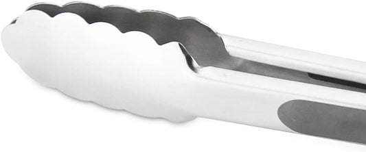 304 Stainless Steel Kitchen Cooking Tongs, 9" and 12" Set of 2 Sturdy Grilling Barbeque Brushed Locking Food Tongs with Ergonomic Grip, Grey