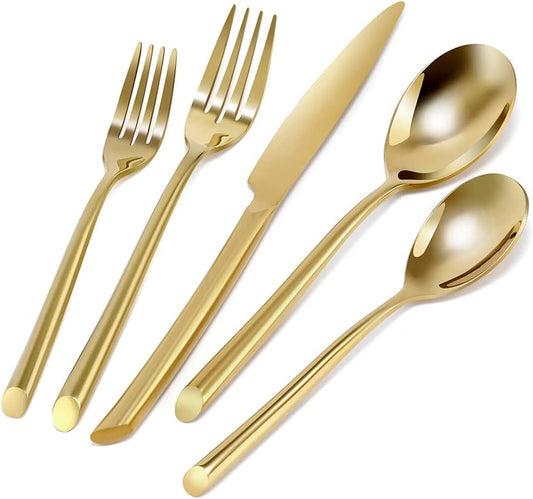 DEACORY Silverware Set Gold Flatware Set Cutlery Set Heavy Stainless Steel Brass Dishwasher Safe Streamlied Handle 20 Pieces Service for 4