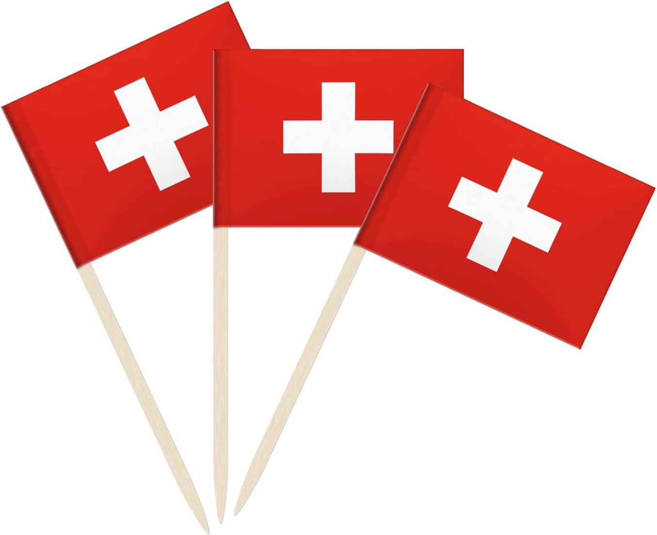 100 Pack Switzerland Flag Swiss Toothpick Flags, Cocktail Picks Mini Stick Cupcake Toppers Country Picks Party Decoration Celebration Cocktail Food Bar Cake Flags (Switzerland)